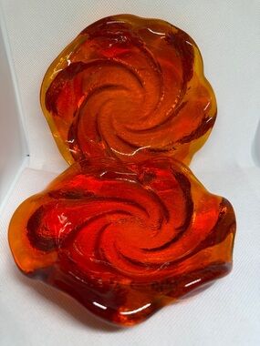 Fenton Amberina Glass Trinket Dishes Set of Two 5 IN Amber Red Orange Vintage